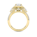 3CTW Pear Shaped Lab Grown Diamond (F/VS) Three Stone Bold Accented Engagement Ring in 14K Gold