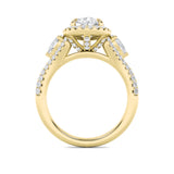 3CTW Pear Shaped Lab Grown Diamond (F/VS) Three Stone Bold Accented Engagement Ring in 14K Gold