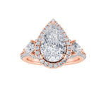 3CTW Pear Shaped Lab Grown Diamond (F/VS) Three Stone Bold Accented Engagement Ring in 14K Gold