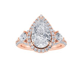 3CTW Pear Shaped Lab Grown Diamond (F/VS) Three Stone Bold Accented Engagement Ring in 14K Gold
