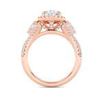 3CTW Pear Shaped Lab Grown Diamond (F/VS) Three Stone Bold Accented Engagement Ring in 14K Gold