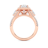 3CTW Pear Shaped Lab Grown Diamond (F/VS) Three Stone Bold Accented Engagement Ring in 14K Gold