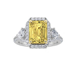 3CTW Radiant Shaped Lab Grown Diamond (F/VS) Accented Three Stone Ring in 14K Gold
