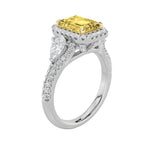3CTW Radiant Shaped Lab Grown Diamond (F/VS) Accented Three Stone Ring in 14K Gold
