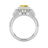 3CTW Radiant Shaped Lab Grown Diamond (F/VS) Accented Three Stone Ring in 14K Gold