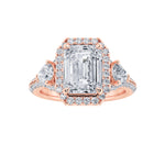 3CTW Radiant Shaped Lab Grown Diamond (F/VS) Accented Three Stone Ring in 14K Gold