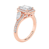 3CTW Radiant Shaped Lab Grown Diamond (F/VS) Accented Three Stone Ring in 14K Gold