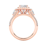 3CTW Radiant Shaped Lab Grown Diamond (F/VS) Accented Three Stone Ring in 14K Gold