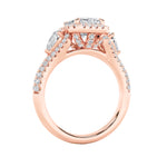 3CTW Radiant Shaped Lab Grown Diamond (F/VS) Accented Three Stone Ring in 14K Gold