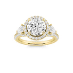 3CTW Round Shaped Lab Grown Diamond (F/VS) Three Stone Bold Accented Engagement Ring in 14K Gold