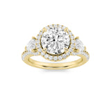 3CTW Round Shaped Lab Grown Diamond (F/VS) Three Stone Bold Accented Engagement Ring in 14K Gold