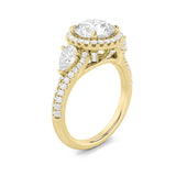 3CTW Round Shaped Lab Grown Diamond (F/VS) Three Stone Bold Accented Engagement Ring in 14K Gold
