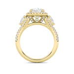 3CTW Round Shaped Lab Grown Diamond (F/VS) Three Stone Bold Accented Engagement Ring in 14K Gold