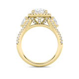 3CTW Round Shaped Lab Grown Diamond (F/VS) Three Stone Bold Accented Engagement Ring in 14K Gold