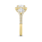 3CTW Round Shaped Lab Grown Diamond (F/VS) Three Stone Bold Accented Engagement Ring in 14K Gold