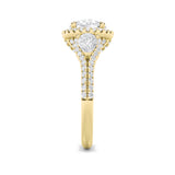 3CTW Round Shaped Lab Grown Diamond (F/VS) Three Stone Bold Accented Engagement Ring in 14K Gold