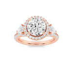 3CTW Round Shaped Lab Grown Diamond (F/VS) Three Stone Bold Accented Engagement Ring in 14K Gold