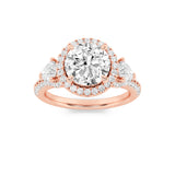 3CTW Round Shaped Lab Grown Diamond (F/VS) Three Stone Bold Accented Engagement Ring in 14K Gold