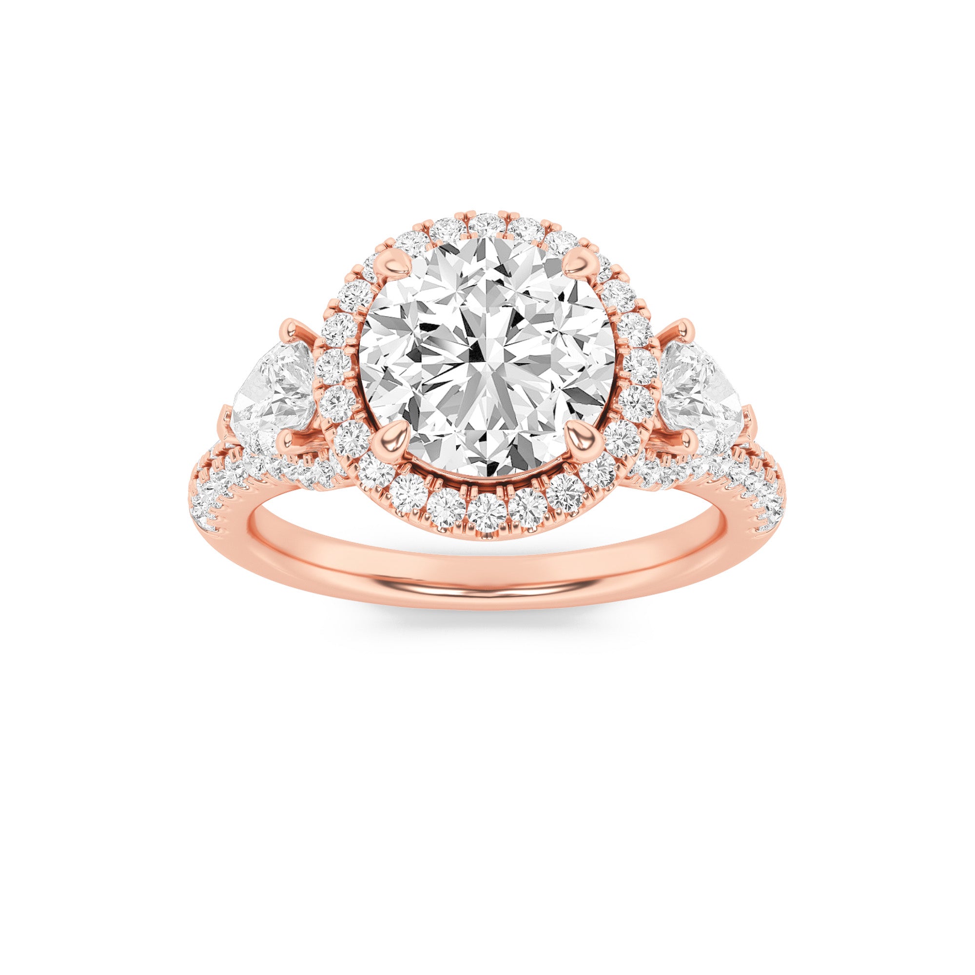 3CTW Round Shaped Lab Grown Diamond (F/VS) Three Stone Bold Accented Engagement Ring in 14K Gold