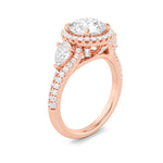 3CTW Round Shaped Lab Grown Diamond (F/VS) Three Stone Bold Accented Engagement Ring in 14K Gold