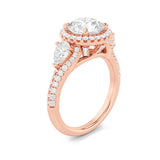 3CTW Round Shaped Lab Grown Diamond (F/VS) Three Stone Bold Accented Engagement Ring in 14K Gold