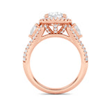3CTW Round Shaped Lab Grown Diamond (F/VS) Three Stone Bold Accented Engagement Ring in 14K Gold