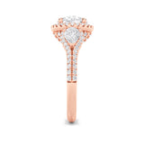 3CTW Round Shaped Lab Grown Diamond (F/VS) Three Stone Bold Accented Engagement Ring in 14K Gold