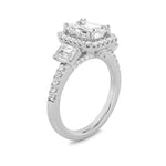 3CTW Emerald Shaped Lab Grown Diamond (G/VS) Three Stone Accented Engagement Ring in 14K Gold