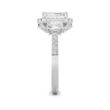 3CTW Emerald Shaped Lab Grown Diamond (G/VS) Three Stone Accented Engagement Ring in 14K Gold