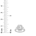 3CTW Emerald Shaped Lab Grown Diamond (G/VS) Three Stone Accented Engagement Ring in 14K Gold