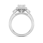 3CTW Emerald Shaped Lab Grown Diamond (F/VVS) Three Stone Accented Engagement Ring in 14K Gold