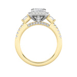 3CTW Emerald Shaped Lab Grown Diamond (G/VS) Three Stone Accented Engagement Ring in 14K Gold