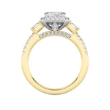 3CTW Emerald Shaped Lab Grown Diamond (G/VS) Three Stone Accented Engagement Ring in 14K Gold