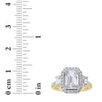 3CTW Emerald Shaped Lab Grown Diamond (G/VS) Three Stone Accented Engagement Ring in 14K Gold