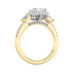 3CTW Emerald Shaped Lab Grown Diamond (G/VS) Three Stone Accented Engagement Ring in 14K Gold