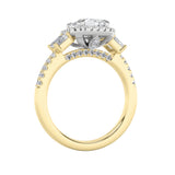 3CTW Emerald Shaped Lab Grown Diamond (G/VS) Three Stone Accented Engagement Ring in 14K Gold