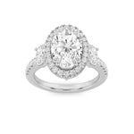3CTW Oval Shaped Lab Grown Diamond (G/VS) Three Stone Accented Engagement Ring in 14K Gold