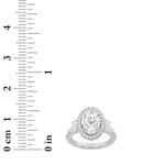 3CTW Oval Shaped Lab Grown Diamond (G/VS) Three Stone Accented Engagement Ring in 14K Gold
