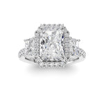 3CTW Radiant Shaped Lab Grown Diamond (F/VS) Accented Three Stone Ring in 14K Gold