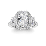 3CTW Radiant Shaped Lab Grown Diamond (F/VS) Accented Three Stone Ring in 14K Gold