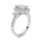 3CTW Radiant Shaped Lab Grown Diamond (F/VS) Accented Three Stone Ring in 14K Gold