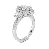 3CTW Radiant Shaped Lab Grown Diamond (F/VS) Accented Three Stone Ring in 14K Gold