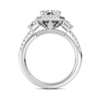 3CTW Radiant Shaped Lab Grown Diamond (F/VS) Accented Three Stone Ring in 14K Gold