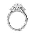 3CTW Radiant Shaped Lab Grown Diamond (F/VS) Accented Three Stone Ring in 14K Gold