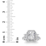3CTW Radiant Shaped Lab Grown Diamond (F/VS) Accented Three Stone Ring in 14K Gold