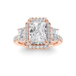 3CTW Radiant Shaped Lab Grown Diamond (F/VS) Accented Three Stone Ring in 14K Gold