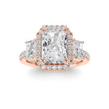 3CTW Radiant Shaped Lab Grown Diamond (F/VS) Accented Three Stone Ring in 14K Gold