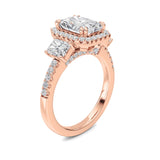 3CTW Radiant Shaped Lab Grown Diamond (F/VS) Accented Three Stone Ring in 14K Gold