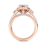 3CTW Radiant Shaped Lab Grown Diamond (F/VS) Accented Three Stone Ring in 14K Gold