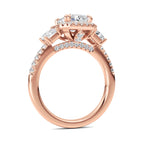 3CTW Radiant Shaped Lab Grown Diamond (F/VS) Accented Three Stone Ring in 14K Gold